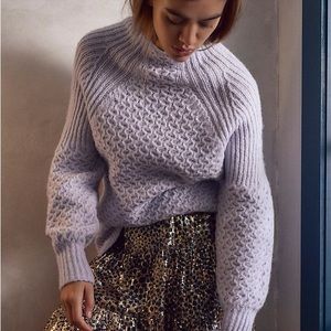 Anthropologie Bia Purple Chunky Knit Mock Neck Turtleneck Oversized Sweater XS